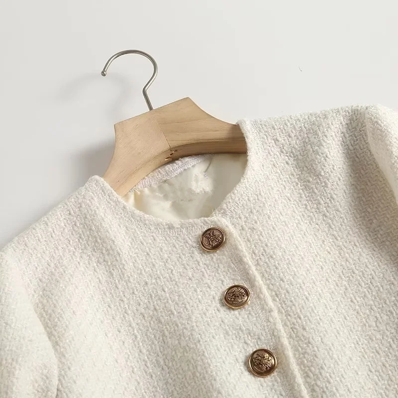 Women s Jackets Jaket Mode Gaya Inggris Maxdutti Wol Kancing Sebaris Emas Tekstur Sederhana Wanita 230904