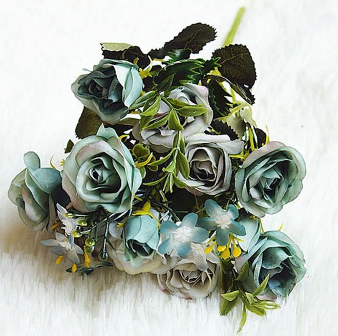 Professional silk flower rose bouquet Artificial flowers wedding decorations 5 forks 10 flower heads rose silk flower ZZ