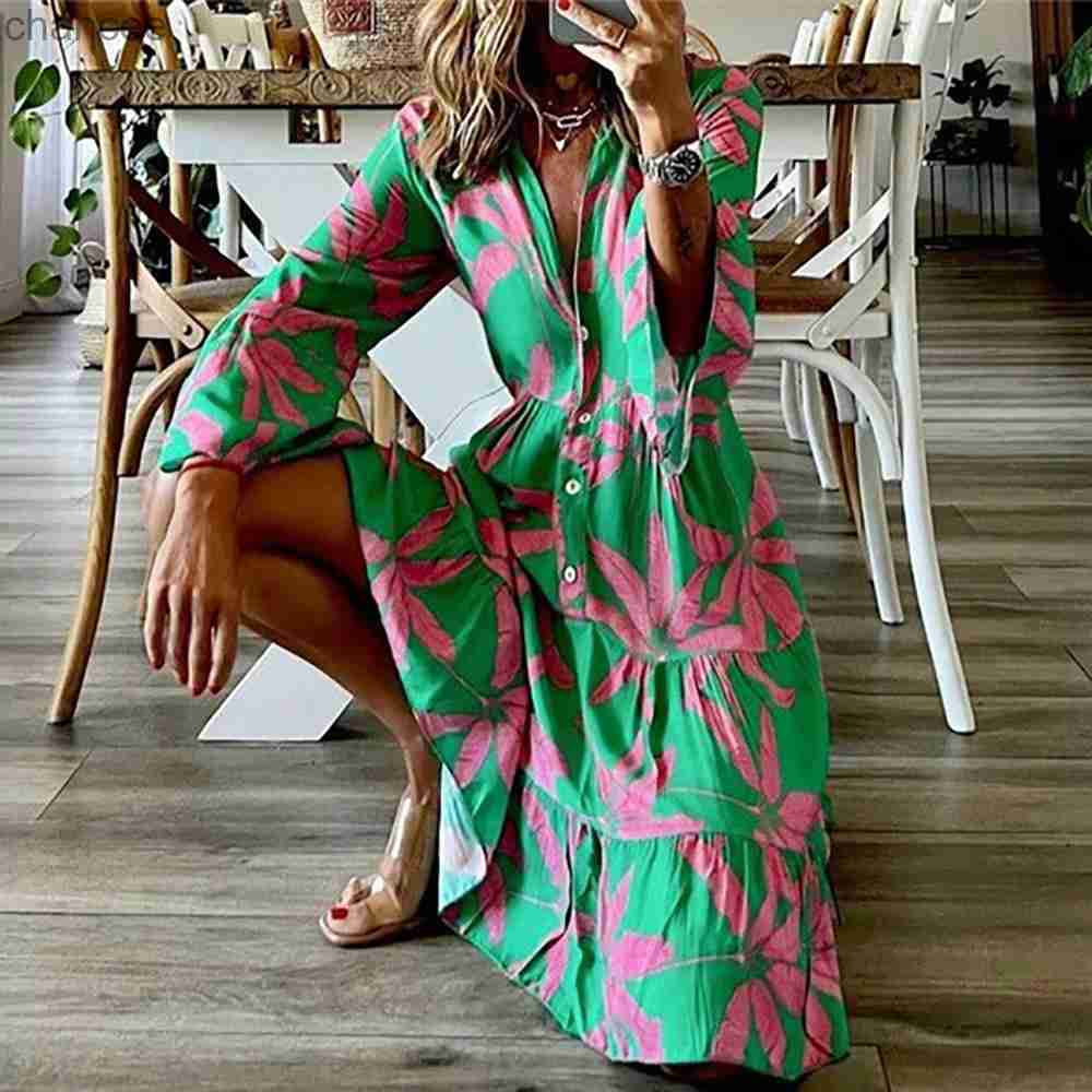 Basic Casual Dresses 2023 Spring Summer New Women's Printed Dresses Long Sleeved Flare Sleeves Women's Mid-Length Dresses Traf Official Store Dresses LST230904