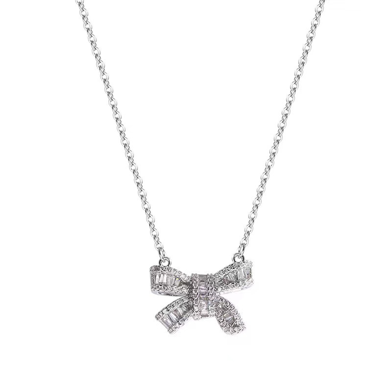 Dia Bow Pendant S Sterg Sier Light Necklace Highend Valentines Day Birthday Gift Z250910