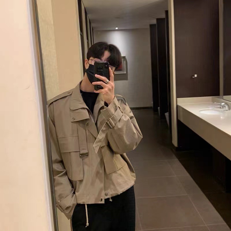 Men's Jackets Fashion Coat 2023 Korean Style Loose Turndown Collar Retro Cargo Solid Pockets Temperament 230901