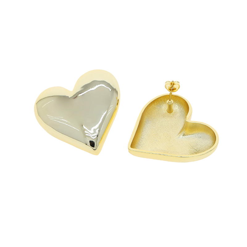 Big Heart Stud Earrings 35mm Iced Out Smooth Shiny Women's Hip Hop Jewelry - Wholesale Drop Ship