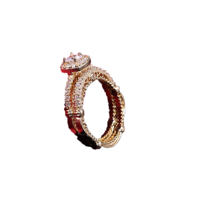 Goldplated microset zircon Diamond Couple Rings Jewelry for lady engagement Love Ring 6 7 8 9 10270a