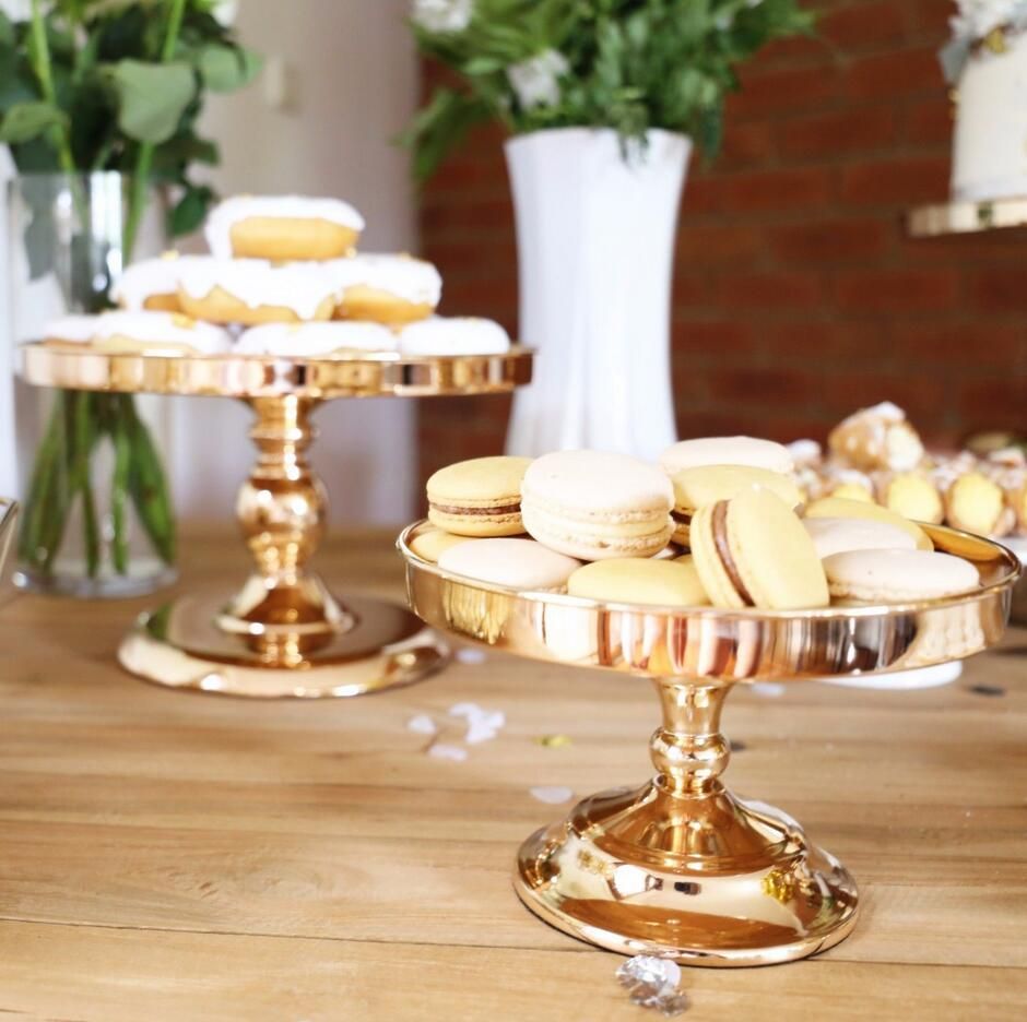 Dishes Plates 6PCS Gold Mirror Metal Round Cake Stand Wedding Birthday Party Dessert Cupcake Pedestal Display Plate Home Decor ZZ