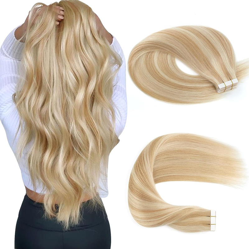 Tape in Blonde Hair Extensions Tape in Extensions Human Hair Color 2 Darkest Brown Highlighted 613 Bleach Blonde Hair Extensions 100g P2 613