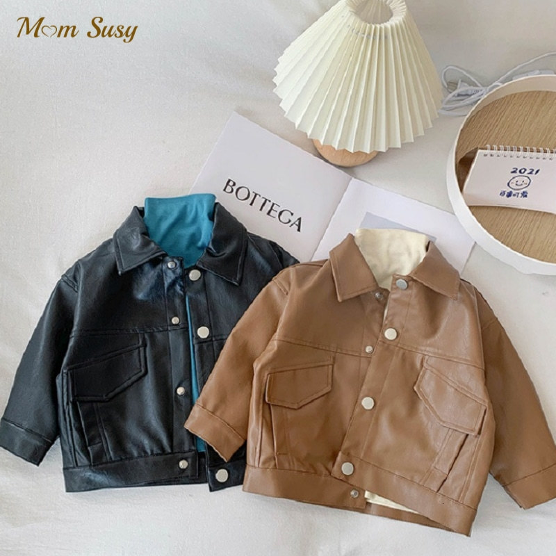 Jackets Fashion Baby Girl Boy PU Leather Jacket Infant Toddler Child Leather Coat Spring Autumn Blazer Outwear Brown Black Clothes 1-7Y 230904