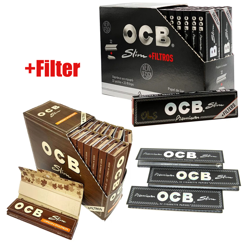 OCB paper Slim Premium paper and Black Brown tips king size e-Cig Accessories Size big ocb Cigarette Rolling Papers 50 packs with filter