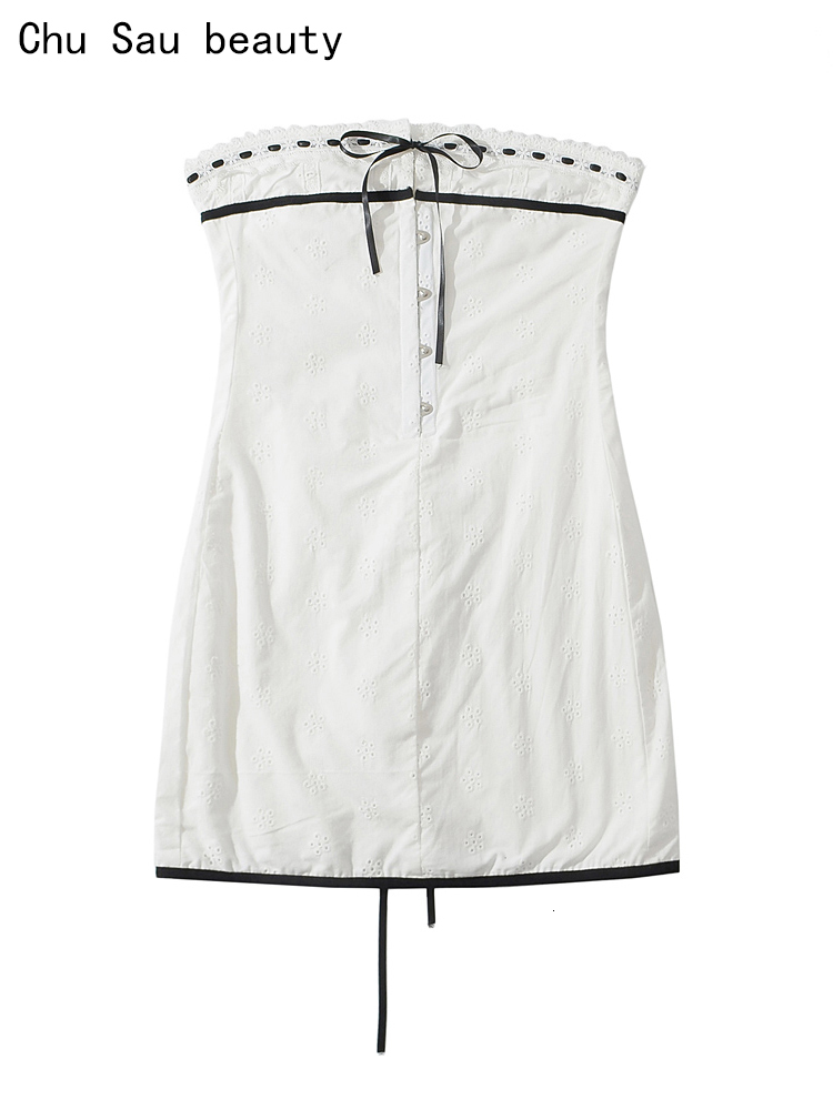 Basic Casual Dresses 2023 gaun Mini tanpa lengan berenda bahu terbuka renda manis populer mode musim panas wanita pendek Super dasi belakang 230904