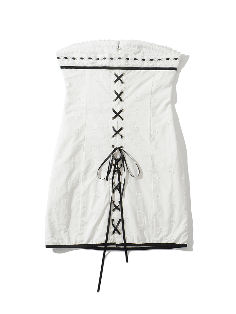 Basic Casual Dresses 2023 gaun Mini tanpa lengan berenda bahu terbuka renda manis populer mode musim panas wanita pendek Super dasi belakang 230904