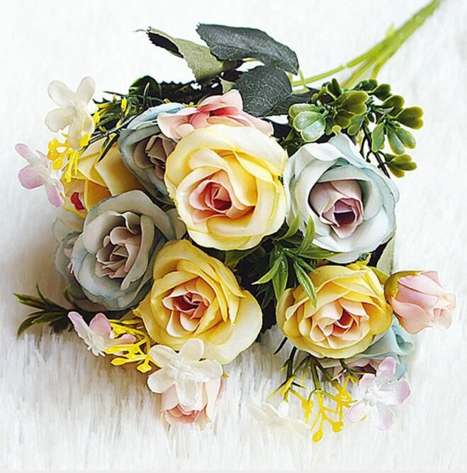Professional silk flower rose bouquet Artificial flowers wedding decorations 5 forks 10 flower heads rose silk flower ZZ