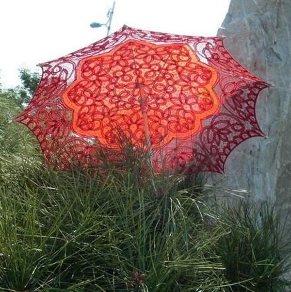 48cm Long handle lace Umbrellas Handmade Art wedding Bridesmaid gifts Embroidery Wedding Umbrella parasol Romantic Bridal ZZ