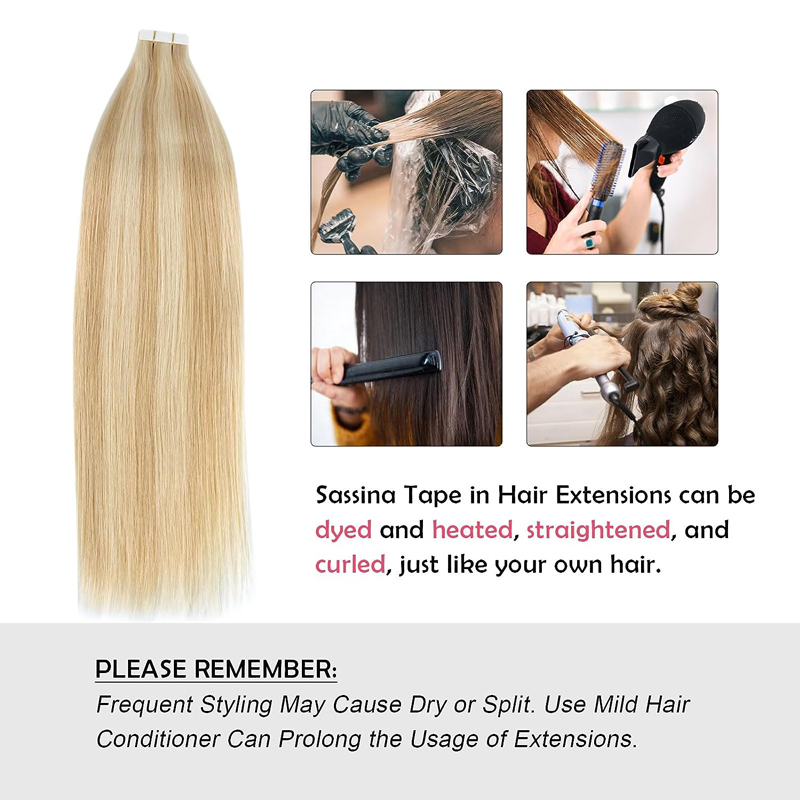 Tape in Blonde Hair Extensions Tape in Extensions Human Hair Color 2 Darkest Brown Highlighted 613 Bleach Blonde Hair Extensions 100g P2 613