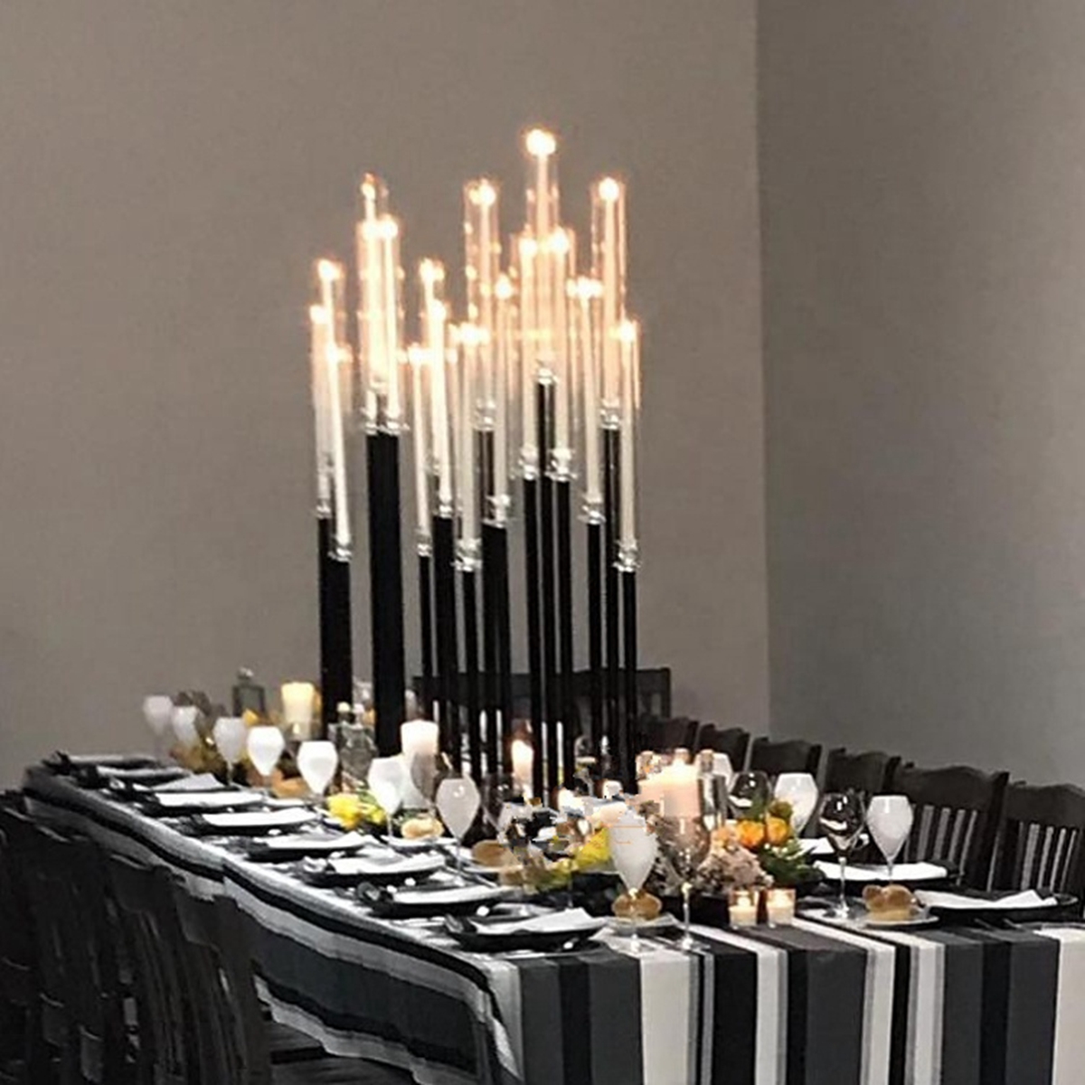 Wholesale black square base cylinder candlestick 9 arms tall cheap wedding candelabra acrylic table black centerpieces