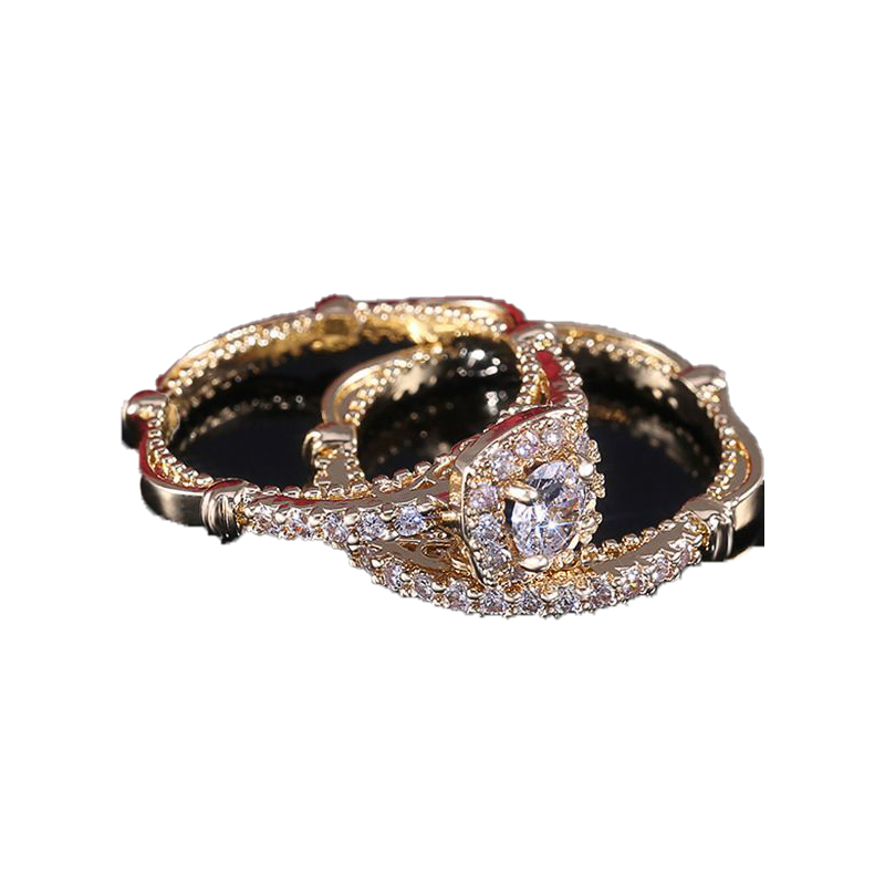 Goldplated microset zircon Diamond Couple Rings Jewelry for lady engagement Love Ring 6 7 8 9 10270a