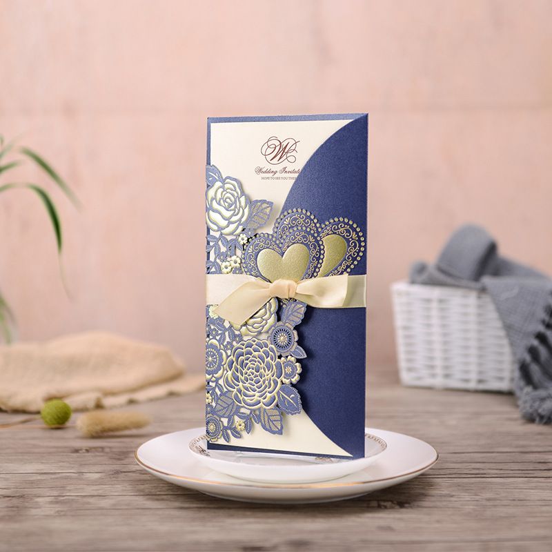 Creative Rose Laser Cut Wedding Invitation Card DIY Shiny Wedding Invitations for Quinceanera Birthday Sweet Invitation Cards ZZ