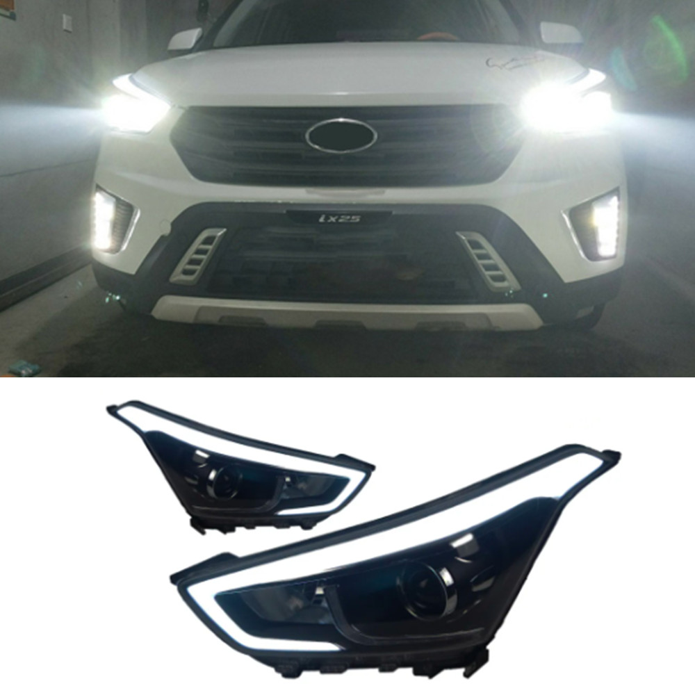 Car Styling Headlight For Hyundai ix25 2014-20 17 LED Signal Front Headlights Replacement DRL Daytime Light