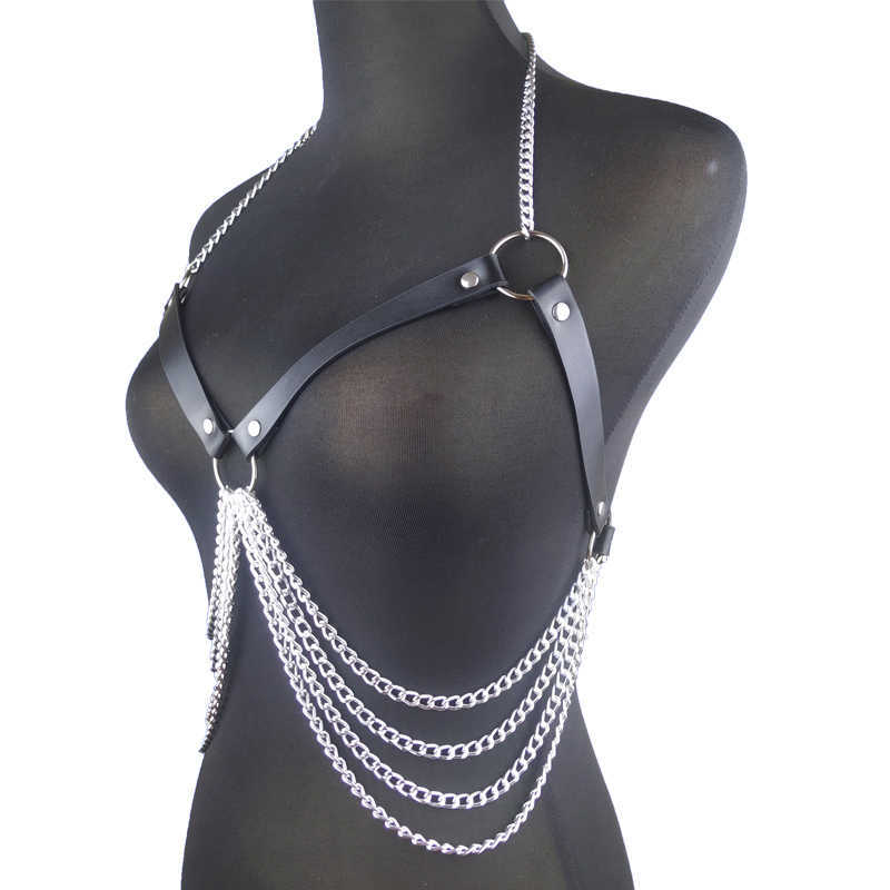 Bdsm Bondage Women Chain Lingerie Goth Crop Tops Cage Bra Leather Belt Sex Toy for
