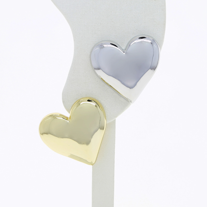 Big Heart Stud Earrings 35mm Iced Out Smooth Shiny Women's Hip Hop Jewelry - Wholesale Drop Ship