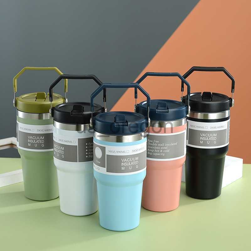 Thermoses 30OZ 900ML Insulated Tumblers Portable with Handle Thermal Drink Water Bottle Leakproof Keep Drinks Hot Cold for Home Office Car x0904