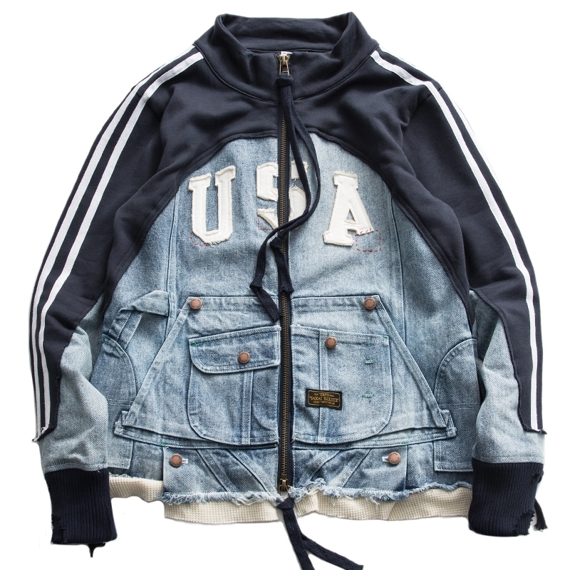 Men's Jackets ABOORUN Fashion USA Patchwork Denim Vintage Striped Ripped Jean Coat for Male 230901