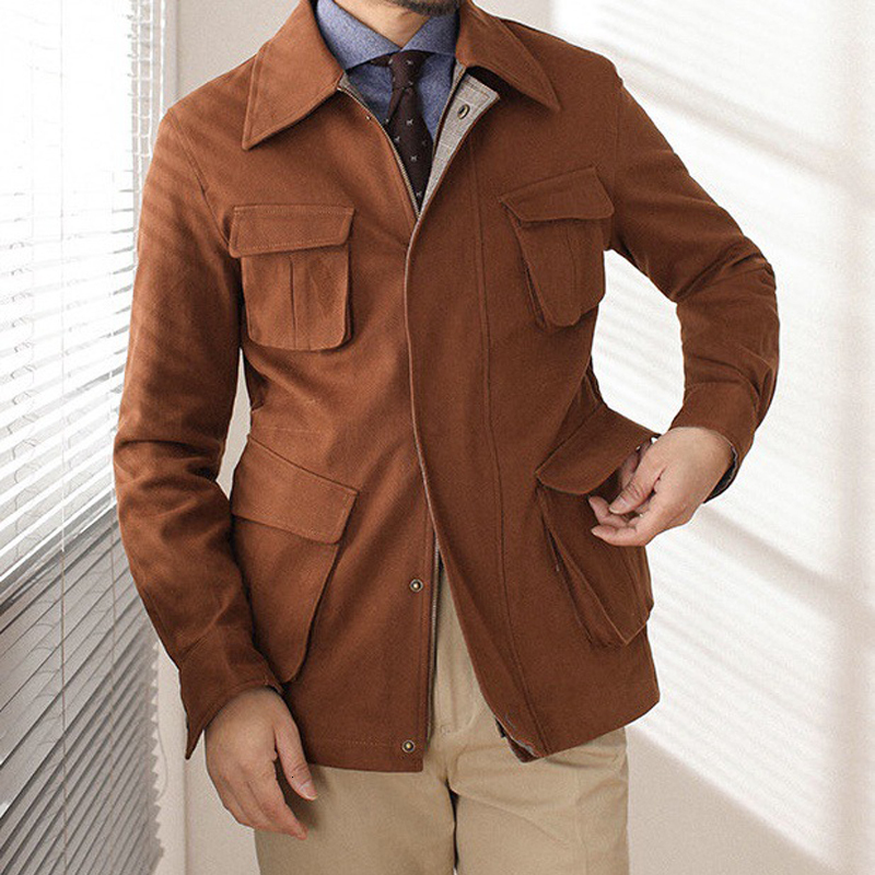 Men's Jackets High Quality Safari Jacket Men Army Coffee Multi Pockets Fashion European Style Autumn Coat Blazers Aisn size 3XL 230901