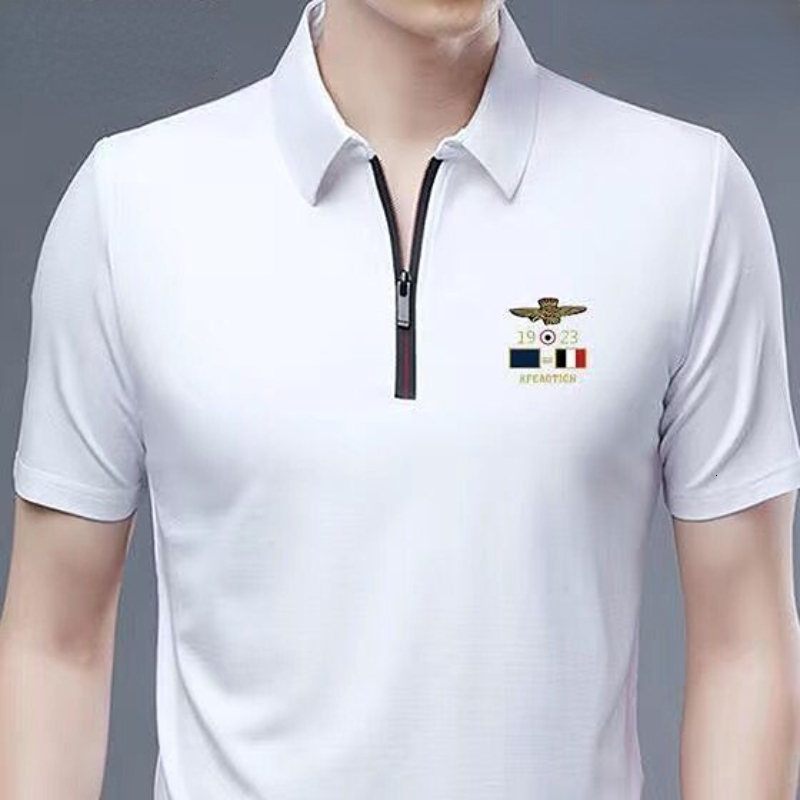 Men's Polos Men Summer Polo Shirts Cotton Short Sleeve Turndown Collar Tshirts Zipper Business Casual Clothing 230901