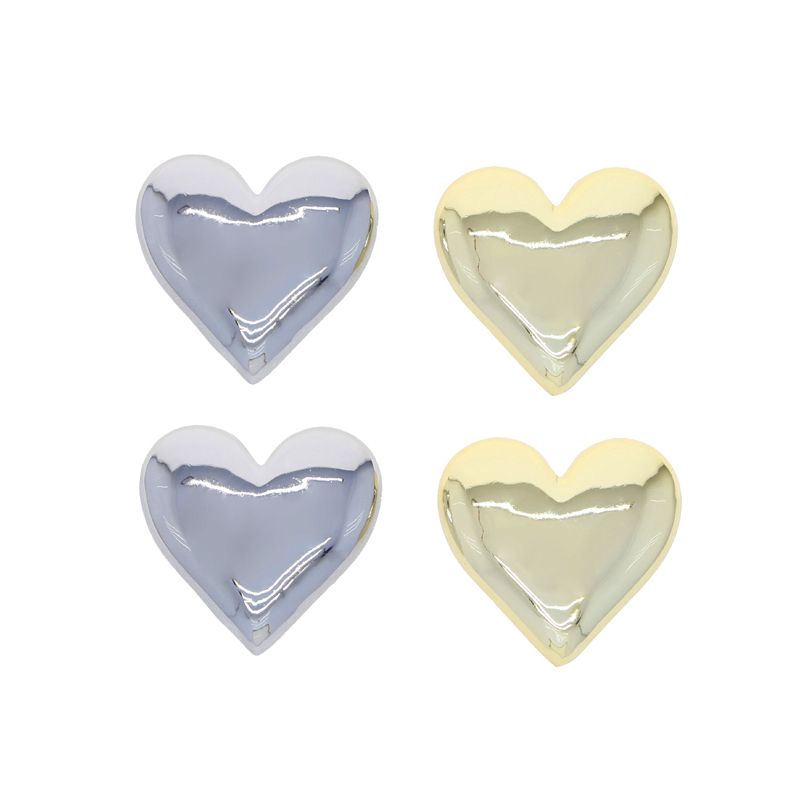 Big Heart Stud Earrings 35mm Iced Out Smooth Shiny Women's Hip Hop Jewelry - Wholesale Drop Ship