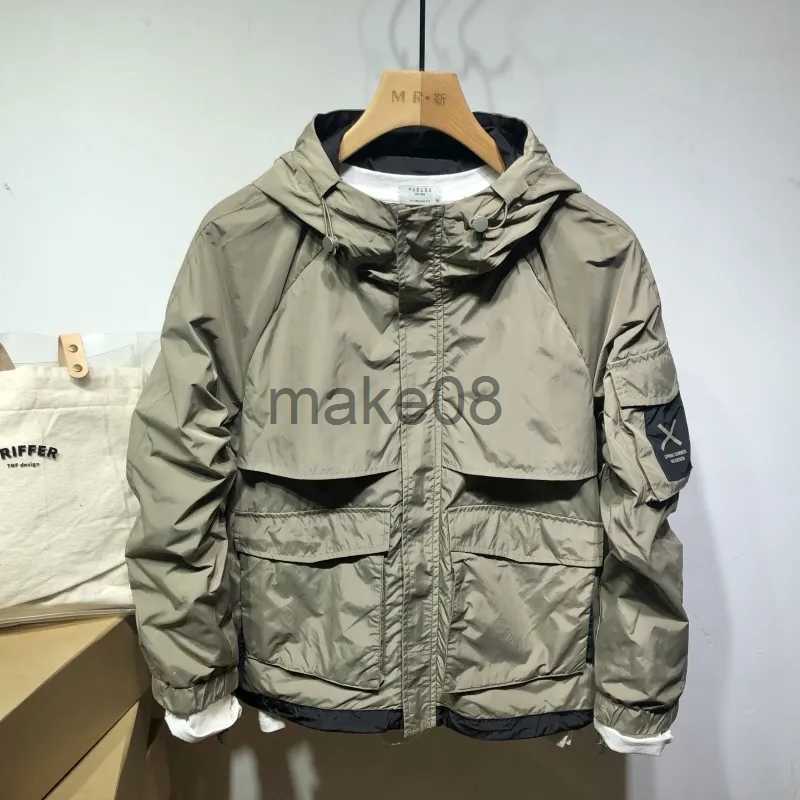 Men's Jackets Men's Clothing Spring Autumn New Men's Hooded Solid Color Pockets Cargo Jacket Short Japanese Fashion Loose Allmatch Male