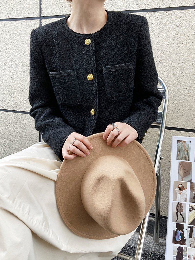 Women's Jackets 30% Wool Tweed Coat Black Beige Cropped Blazer Women Short Boucle Jackets 230901