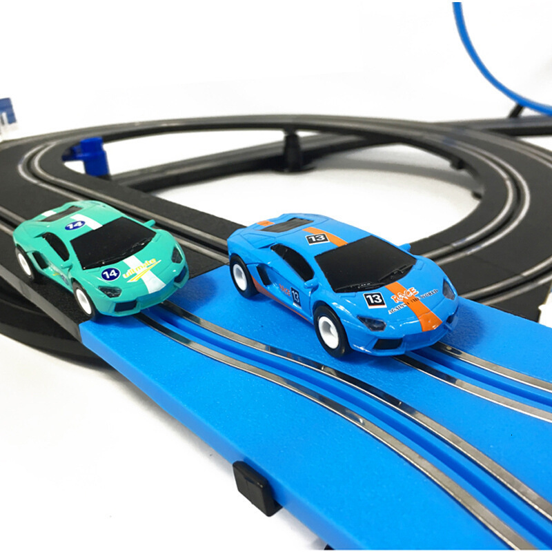 Free shipping Diecast Model Railway Set Racing Track Electric Double Remote Control Car Interactive Autorama Circuit Voiture Toy For Boy Children
