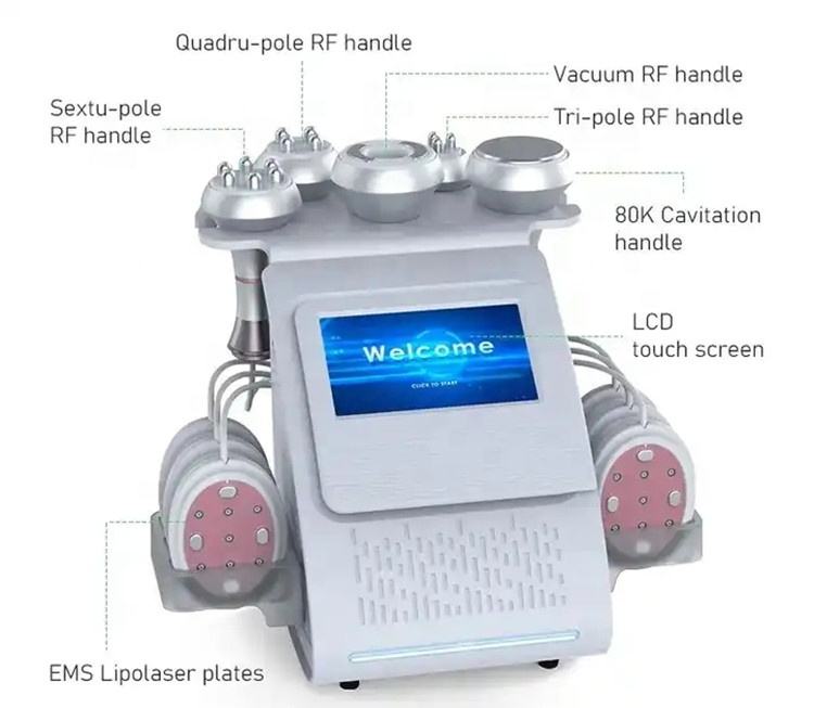 2024 6 IN 1 RF Radio Frequency 80K Ultrasound Cavitation Device EMS Ultrasonic Body Slimming Massager Fat Burner