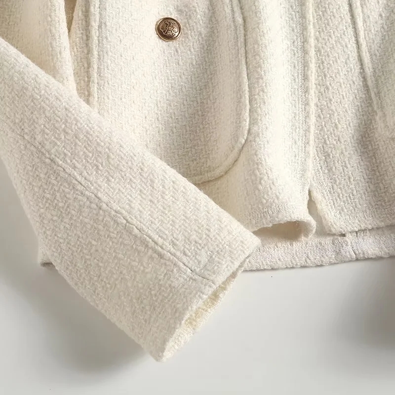 Women s Jackets Jaket Mode Gaya Inggris Maxdutti Wol Kancing Sebaris Emas Tekstur Sederhana Wanita 230904