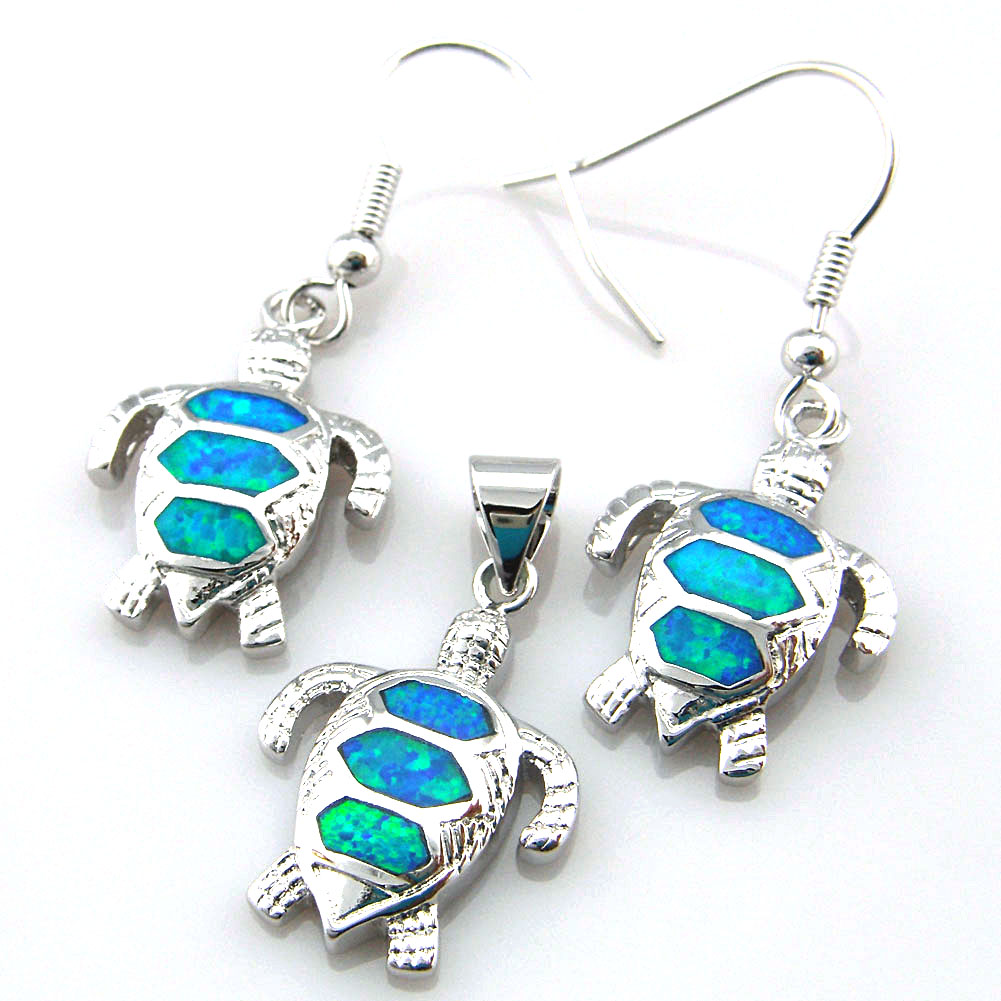blue opal jewelry ,turtle design pendant and earring set women jewelry set