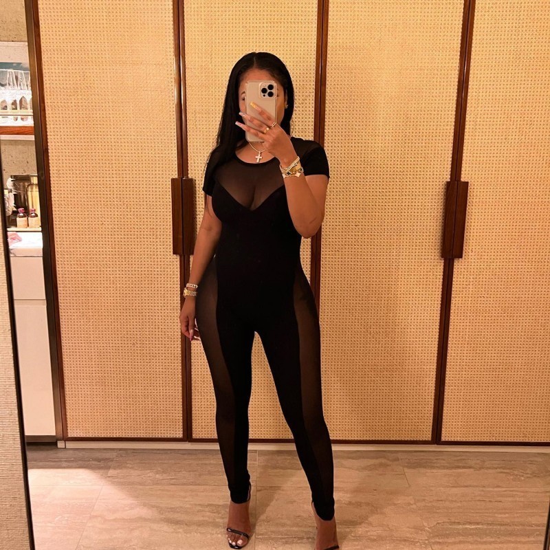 Kliou Concise Solid Two Piece Set Women Shinny Short Sleeve Bodysuits+ Mesh See Through Leggings Matching Streetwear Outfits 220512