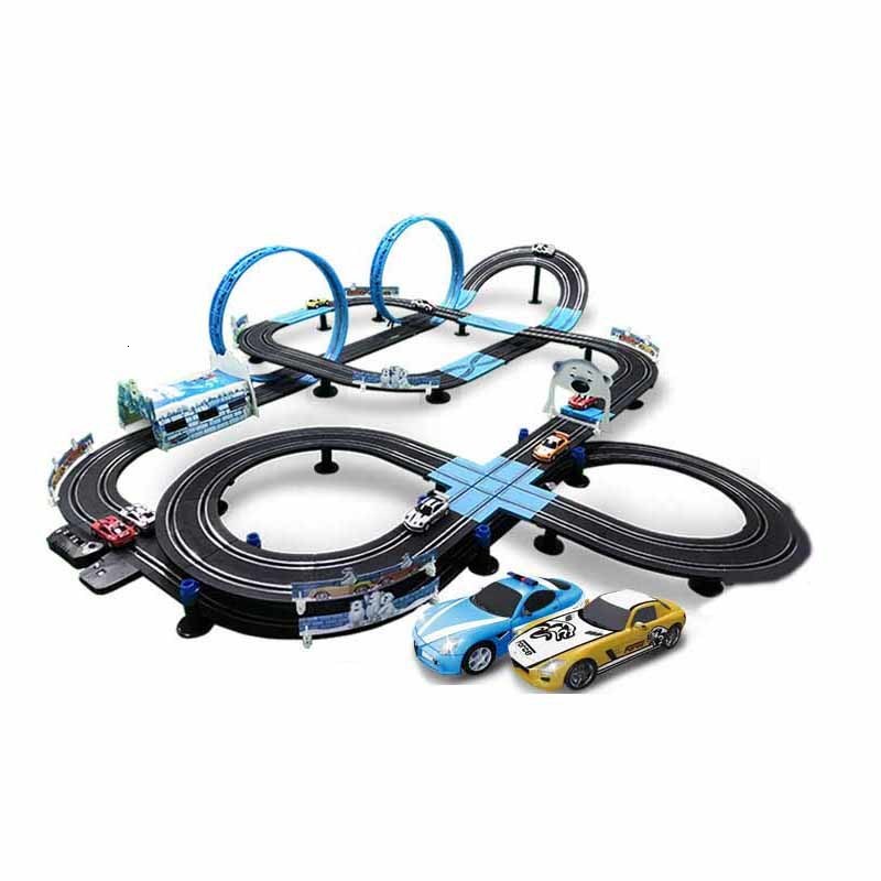 Free shipping Diecast Model Railway Set Racing Track Electric Double Remote Control Car Interactive Autorama Circuit Voiture Toy For Boy Children
