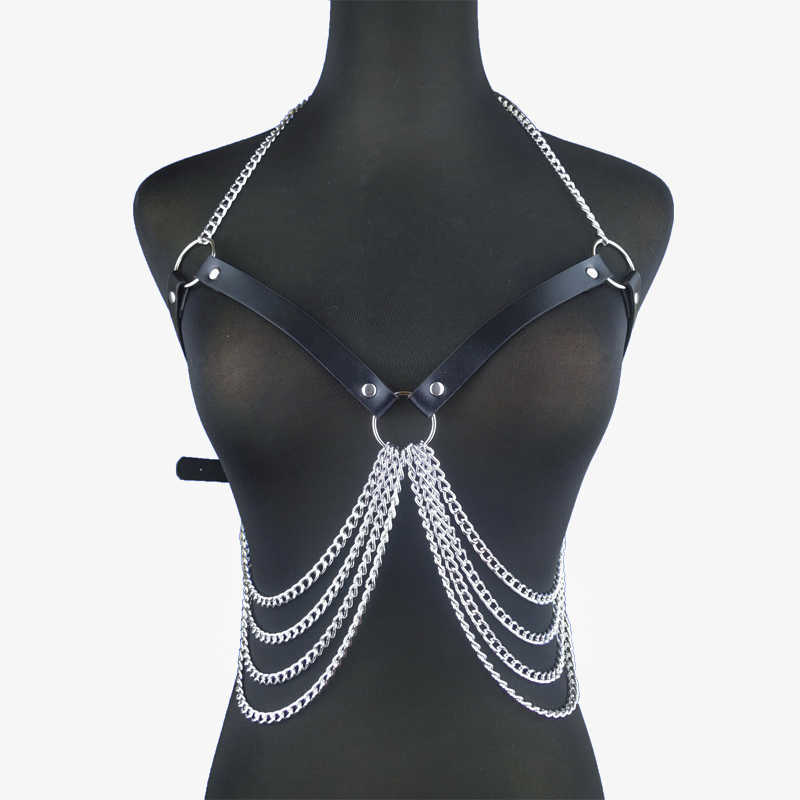 Bdsm Bondage Women Chain Lingerie Goth Crop Tops Cage Bra Leather Belt Sex Toy for