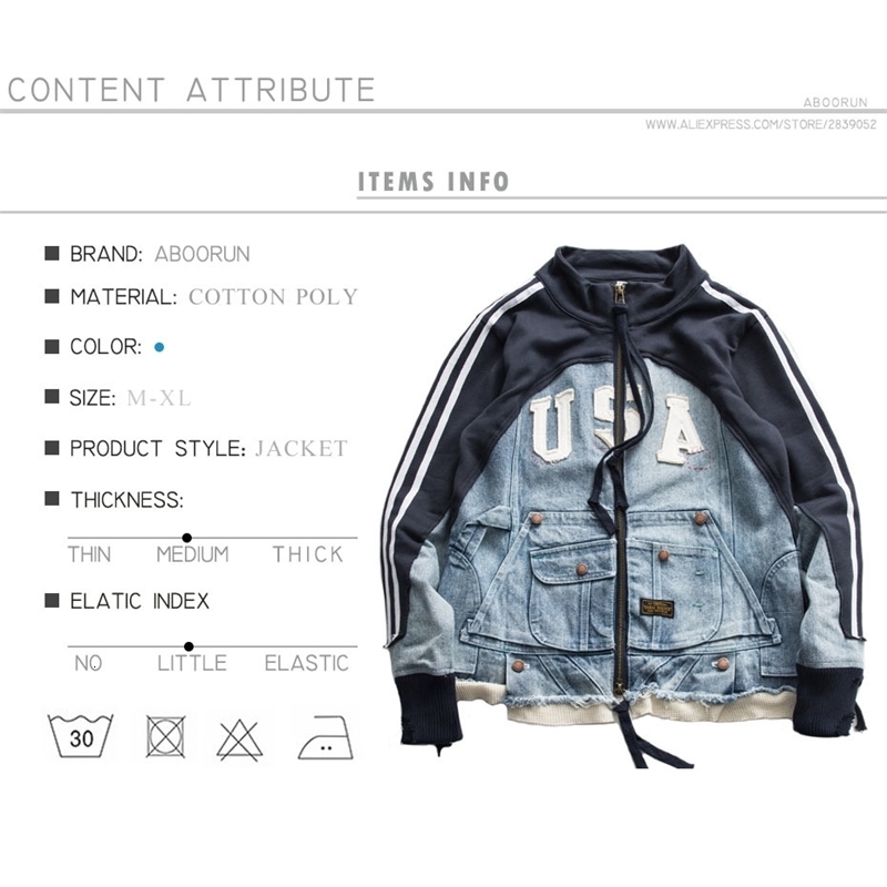 Men's Jackets ABOORUN Fashion USA Patchwork Denim Vintage Striped Ripped Jean Coat for Male 230901
