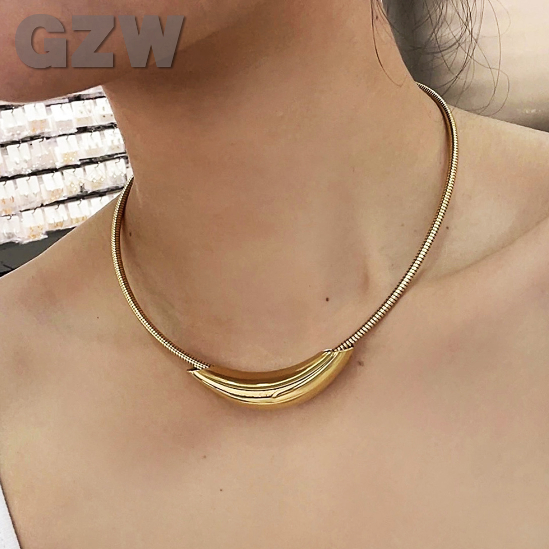 Titanium Stainless Steel Punk Circle Choker Necklace Curved Pipe Pendant Fashion Collar Gold Silver Color Charm Rock Wedding Jewelry Accessories Whole