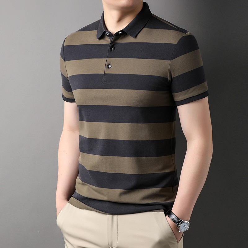 Men's Polos Summer Polo Shirts With Short Sleeve Business Stripes Print Casual Tops Fashion Sport Wear Oversized T Man Clothes 230901
