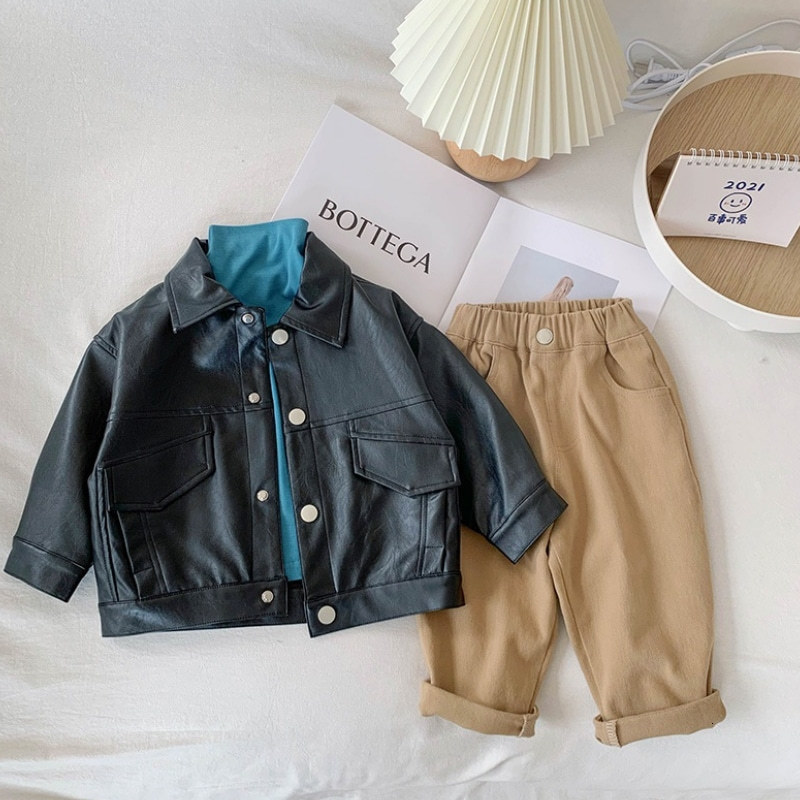 Jackets Fashion Baby Girl Boy PU Leather Jacket Infant Toddler Child Leather Coat Spring Autumn Blazer Outwear Brown Black Clothes 1-7Y 230904