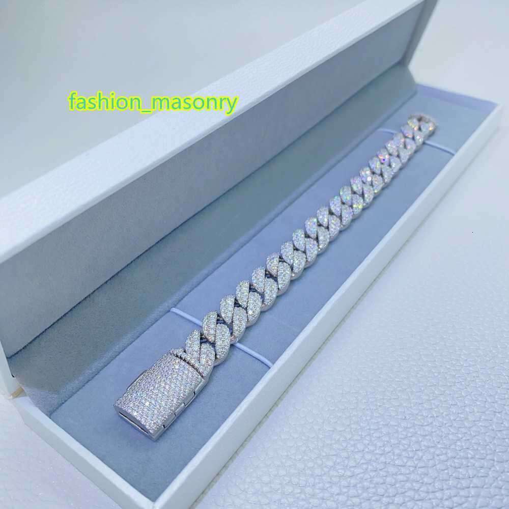 necklace moissanite chain 12mm 2 Rows Micro Paved Cuban Bracelet D VVS Lab Dia k Iced Out Sier