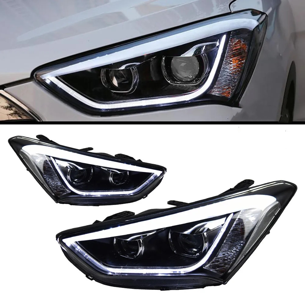 LED Head Lights For Hyundai Santafe ix45 2013-20 15 LED Dynamic Turn Signal Running Lights Front Headlights