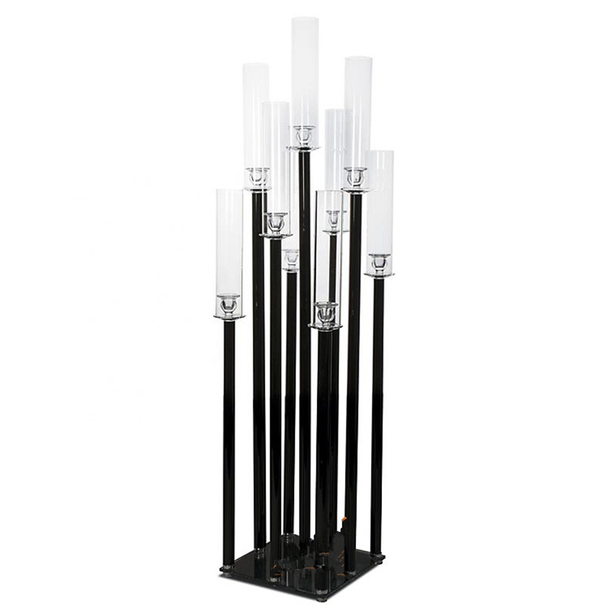 Wholesale black square base cylinder candlestick 9 arms tall cheap wedding candelabra acrylic table black centerpieces