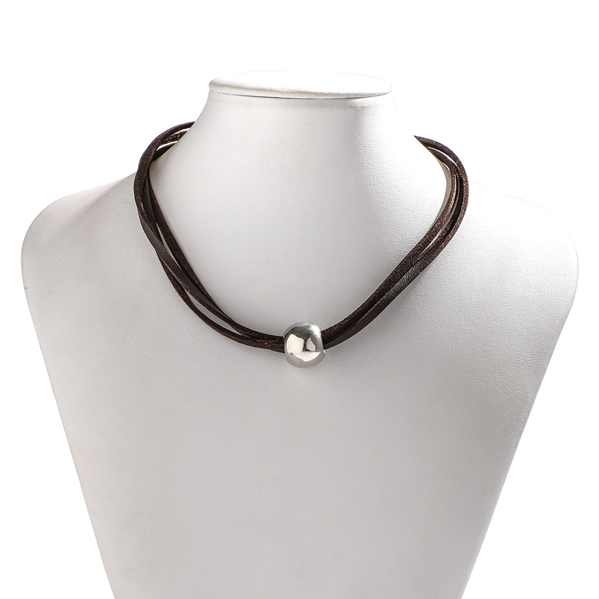 Punk Black Leather Layered Choker Necklace Adjustable Fashion Collar Big Round Gold Color Beads Charm Beading Rock Grunge Wolf Tide Jewelry Gifts for 
