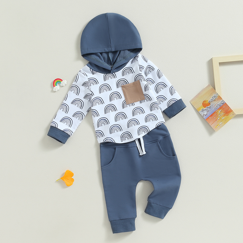 Clothing Sets Baby Boys Girls Outfits Fall Winter Kids Clothes Rainbow Print Long Sleeve Hoodie Sweatshirt Pants 2PCS for Toddler Tracksuit 230901
