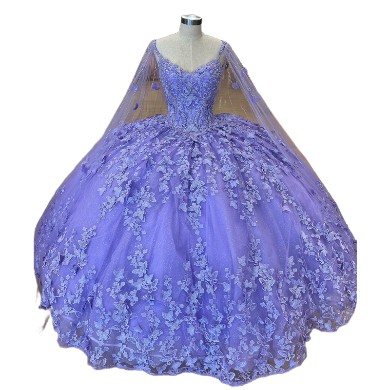 Lavender Lilac Butterfly Quinceanera Dresses 3D Lace Appliques Beaded Ball Gown Sweet 16 Girls Party Prom Special Occasion Gowns Vestido de 15 Anos