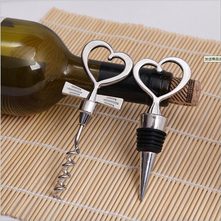 2pcs/Set Creative Heart Shaped Wine Stopper Bottle Stopper party Wedding Favors gifts Sealed Wine Bottle Pourer Stopper Kitchen Barware Tools ZZ