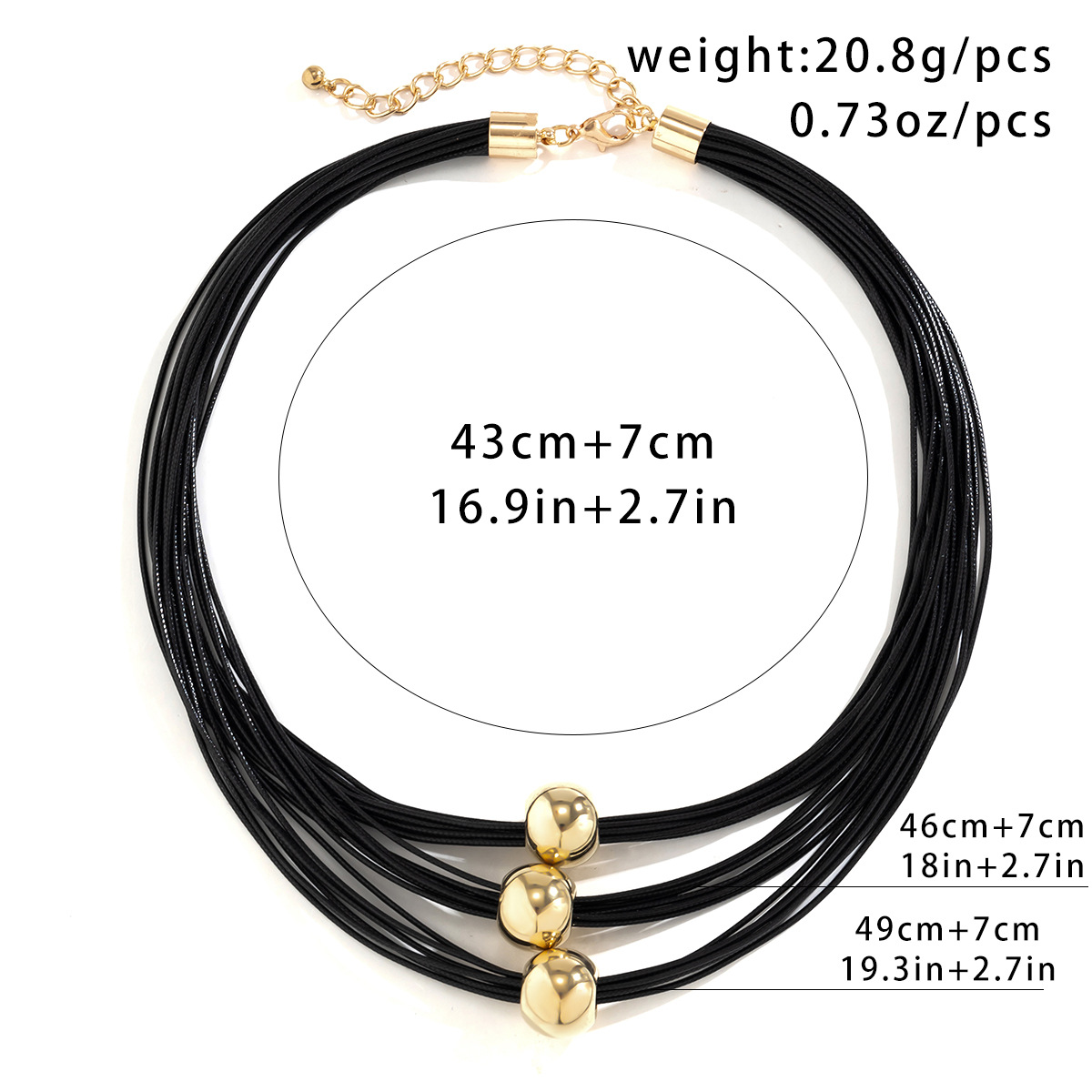 Punk Black Leather Layered Choker Necklace Adjustable Fashion Collar Big Round Gold Color Beads Charm Beading Rock Grunge Wolf Tide Jewelry Gifts for 