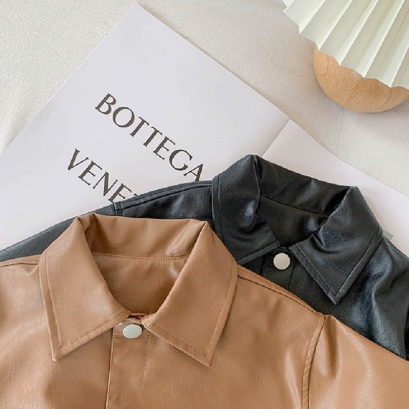 Jackets Fashion Baby Girl Boy PU Leather Jacket Infant Toddler Child Leather Coat Spring Autumn Blazer Outwear Brown Black Clothes 1-7Y 230904