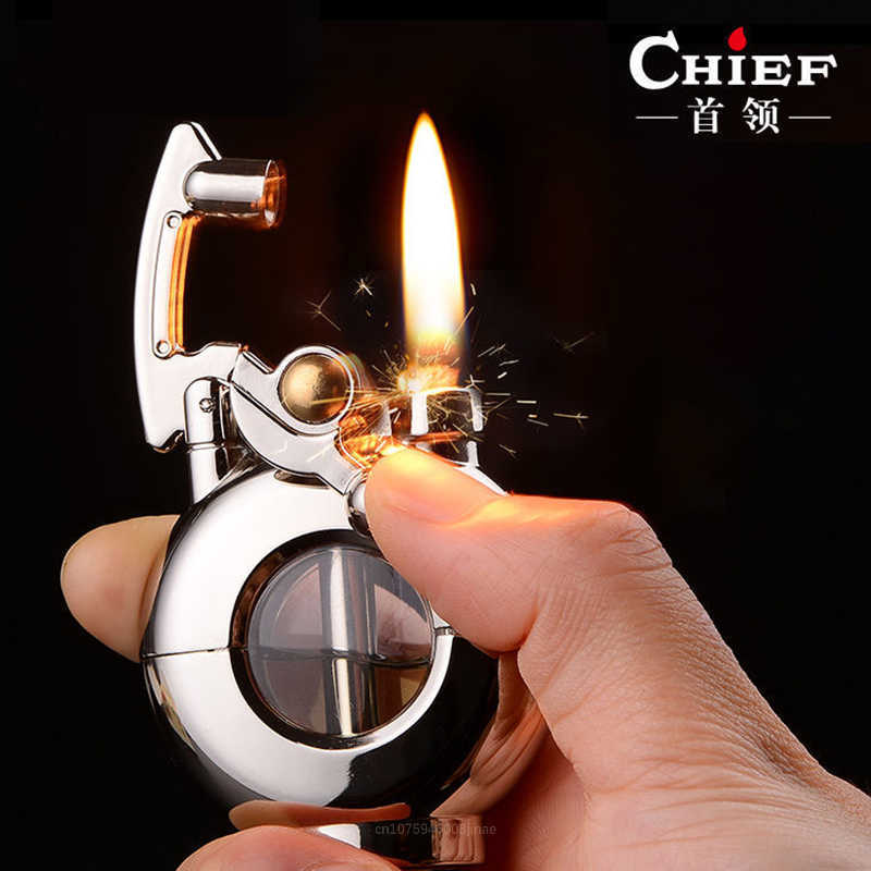2023 New Creative Metal Windproof Kerosene Lighter Transparent Fuel Tank Rocker Arm Ignition Cool Smoking Men's Gift 67P4 W260202